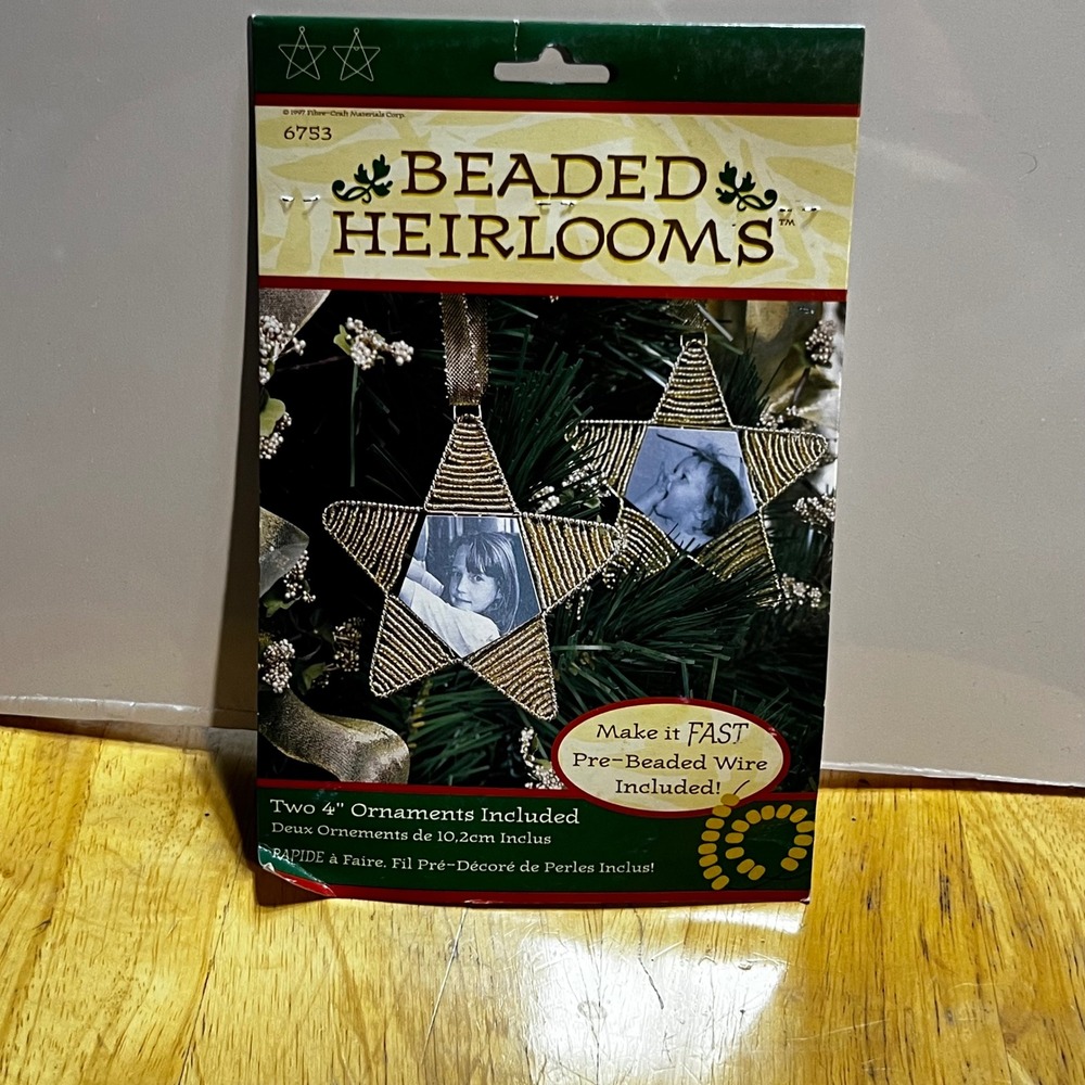 Fibre-Craft 4" Beaded Heirlooms Gold Star Photo Ornament Kit 2pk 6753 1997
